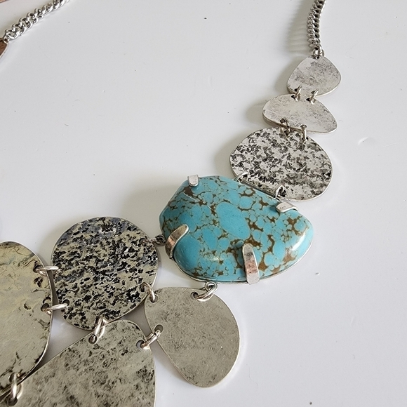 NEW Boho Western Turquoise Abstract Metal Statement Necklace - Picture 7 of 8